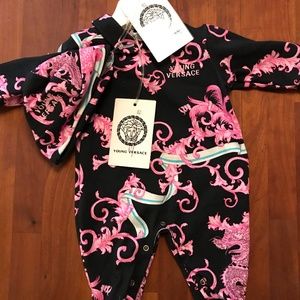 Young Versace Baby One-Piece with Matching Hat